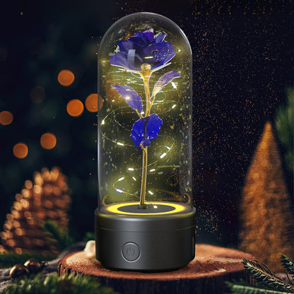 Creative 2 i 1 Rose Flowers LED-ljus och Bluetooth-högtalare Alla hjärtans dag present Rose Lysande Nattljus Ornament i glasskydd