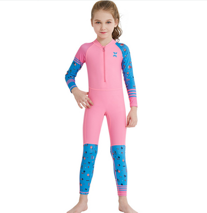 Children's quick-drying diving suit girls boys conjoined long-sleeved snorkeling suit swimwear size children's swimwear sunscreen swimsuit