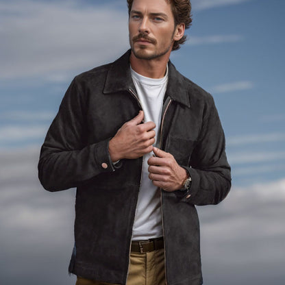 Simple Men's Suede Fabric Jacket Solid Color Fashion City