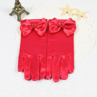 Gants longs de fille de fleur, gants pour enfants, gants de robe à nœud papillon pour filles