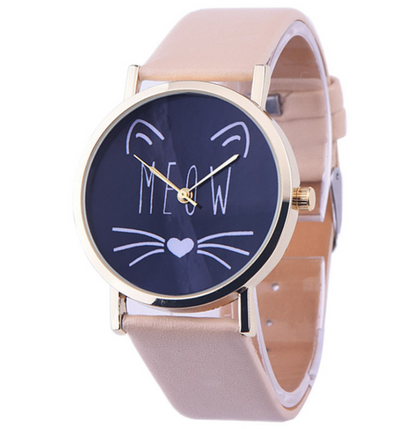 Montre montres femmes montre de mode de luxe mignon chat modèle PU bracelet en cuir analogique Quartz Vogue montre-bracelet