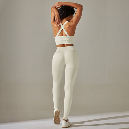 Sömlös Sport Rygglyft Hip Tight Byxor Yoga Kläder Set