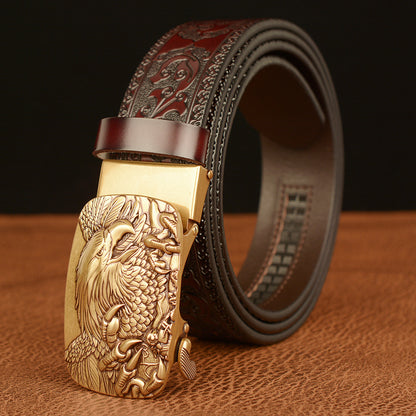 Men's Personalized Carved Eagle Automatic Buckle Belt - Unique Distinction