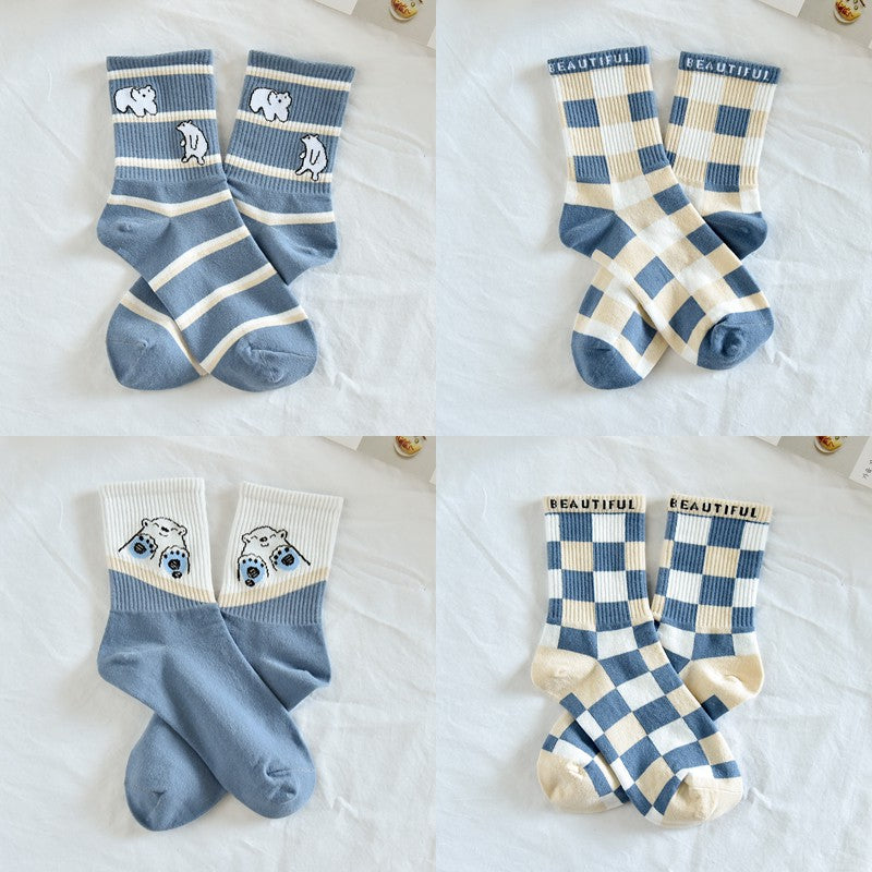 Student Socks Children's Medium Long Blue Striped Socks