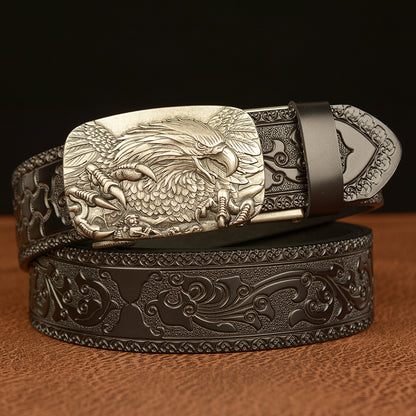 Men's Personalized Carved Eagle Automatic Buckle Belt - Unique Distinction