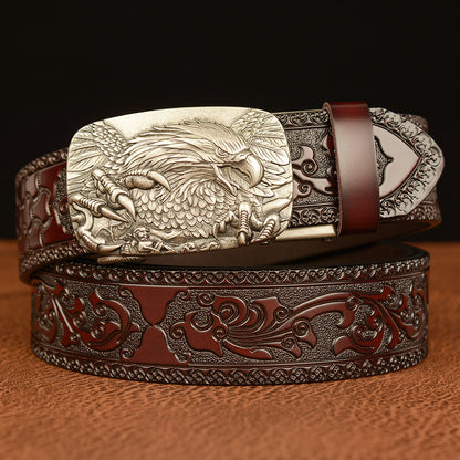 Men's Personalized Carved Eagle Automatic Buckle Belt - Unique Distinction