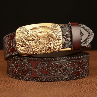 Men's Personalized Carved Eagle Automatic Buckle Belt - Unique Distinction