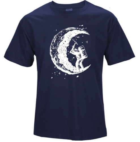 Digging The Moon Print Casual Herr O-ringade T-shirts Mode Herrtröjor Herr T-shirt Kortärmad Herr T-shirt 