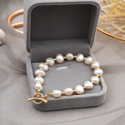 Bracelet de perles d'eau douce pour femme, or véritable 14 carats