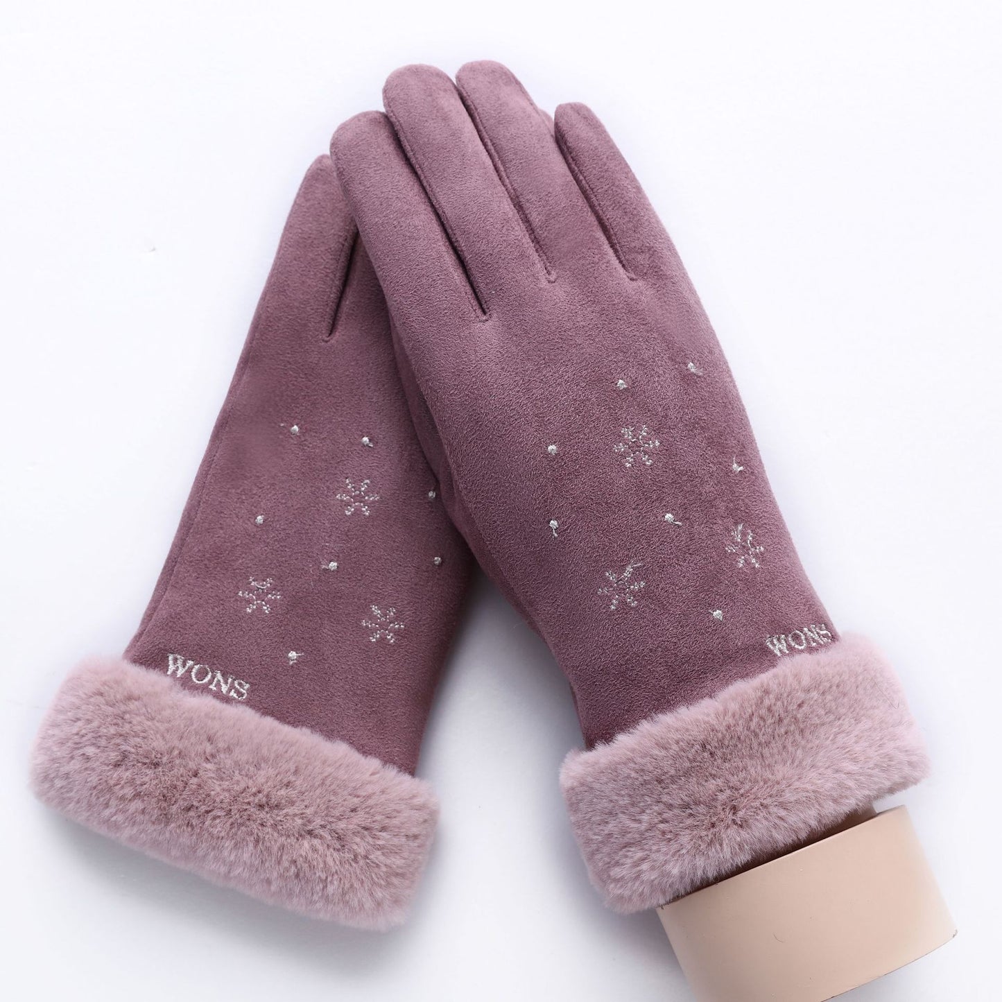 New Winter Female Lace Warm Cashmere Three Ribs Cute Bear Mittens Double thick Plush Wrist Women Touch Screen Driving Gloves 81C