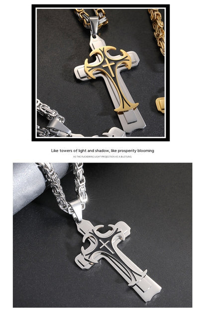 Fashion Jewelry Christian Trinity Latin Cross Necklace For Men Stainless Steel Three Layers Cross Pendants Necklaces Jewelry Gift