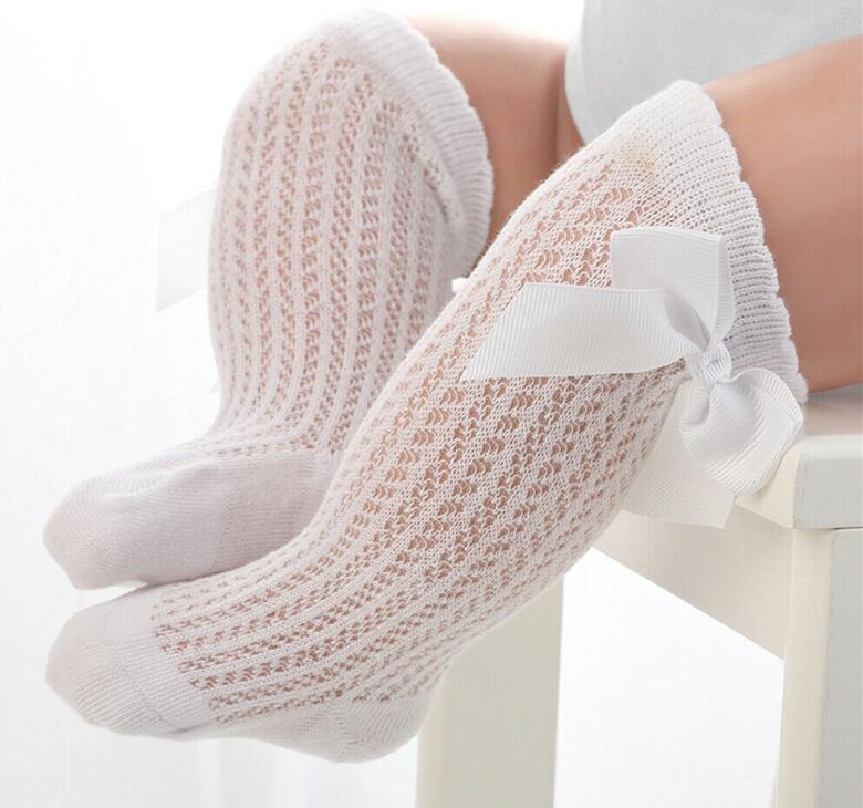 Chaussettes hautes pour bébés, nourrissons, enfants en bas âge, filles et garçons, collants chauffe-jambes, nœud en ruban, coton solide, extensible, mignon et charmant