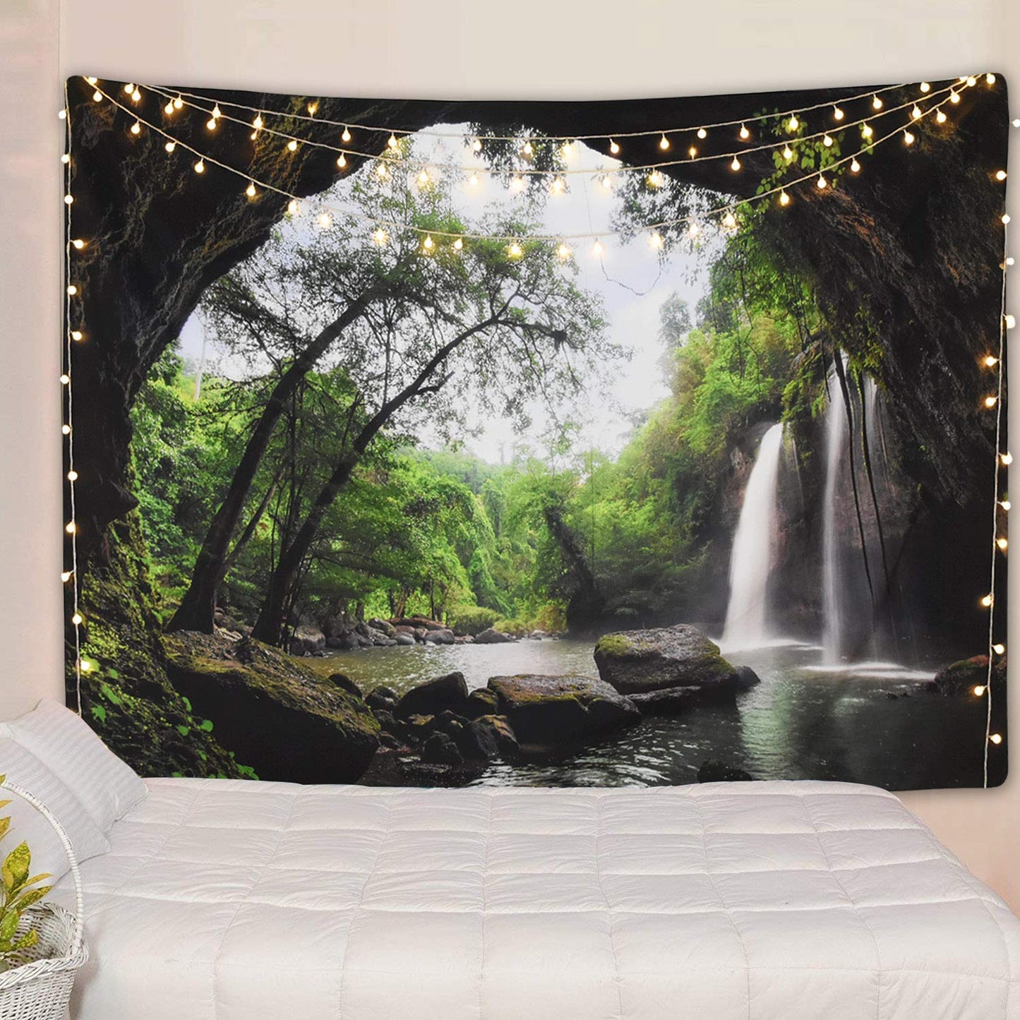 Beautiful Cave Waterfall Print Wall Hippie Tapestry Polyester Fabric Home Decor Wall Hanging Rug Carpets Waterfall