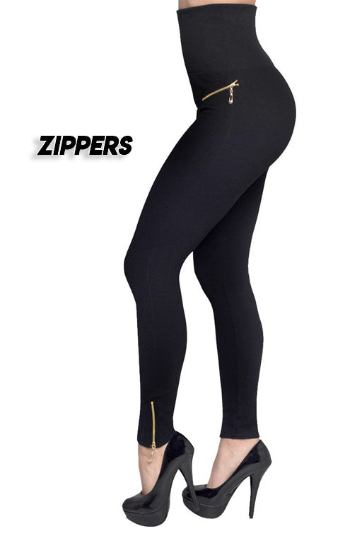 Hög midja Tight byxor Tummy Control blixtlås leggings för kvinnor sömlöst bränsle med diamant-stoppade byxor