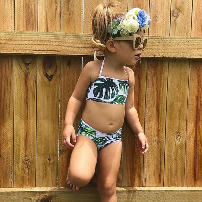 Bébé filles maillot de bain 2 pièces été enfants maillot de bain à découpe filles Ki