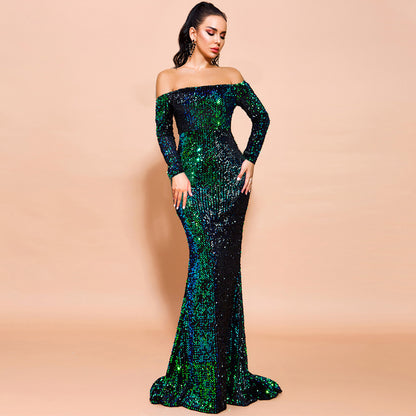 Holiday Entertainment: Strapless Long Sleeve Sequins Party Dress