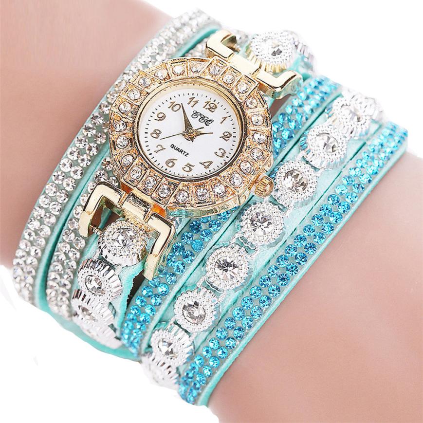 Relogio masculino Kvinnor Kvarts Kvinnor PU Läder Rhinestone Watch Armband Watches