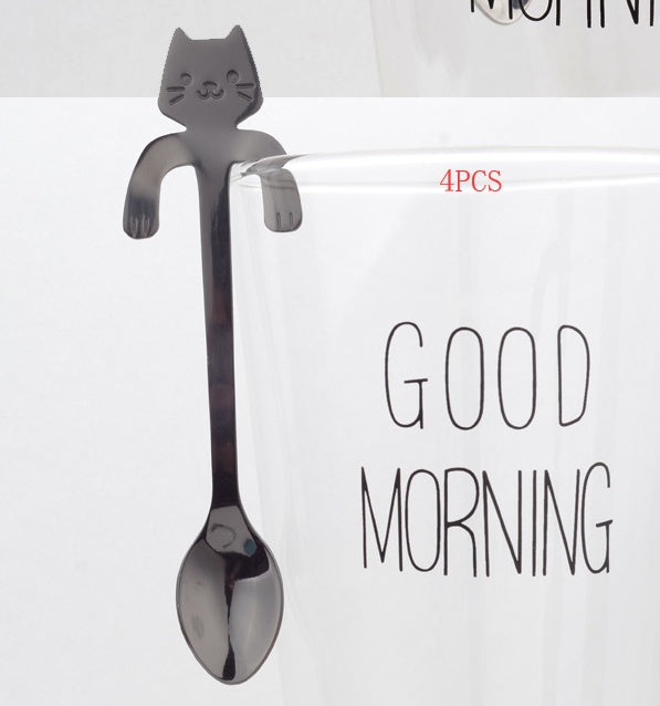 Cross-border 304 stainless steel spoon cartoon cat handle hanging coffee spoon