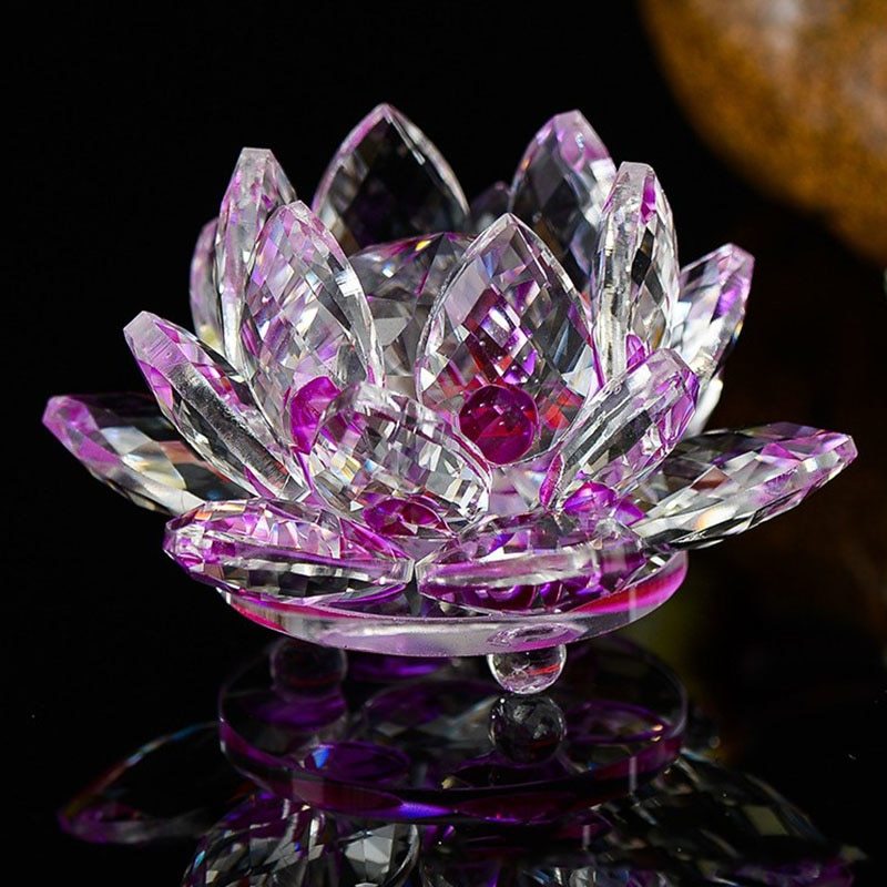 80 mm Kvartskristall Lotus Blomma Hantverk Glas Pappersvikt Fengshui Ornament Figuriner Hem Bröllopsfest Inredning Presenter Souvenir