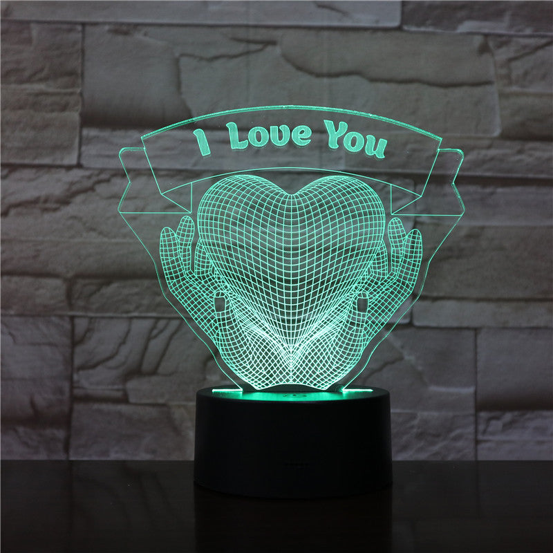 Cadeau de Saint Valentin mains tenant amour veilleuse 3D