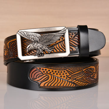 Men's Leather Eagle Embossed Belt - Powerful Symbolism