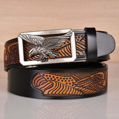 Men's Leather Eagle Embossed Belt - Powerful Symbolism