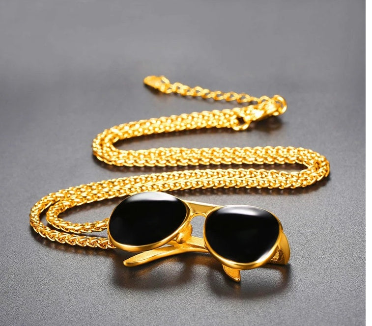 18k gold plated men jewelry cool sunglass pendant necklace with chain