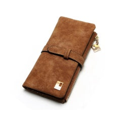 Korean version of the retro matte leather two-fold draw long wallet multi-card lady wallet