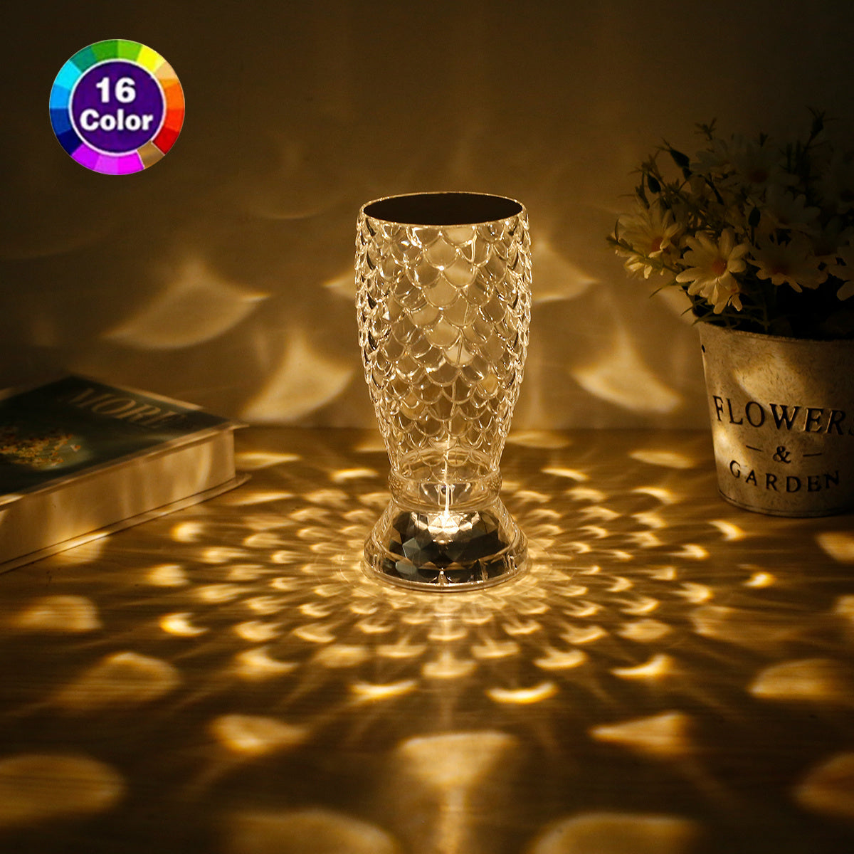 Fish Scale Lamp With USB Port LED Rechargeable Touch Night Light Crystal Lamp For Bedroom Living Room Party Dinner Home Decor Creative Lights