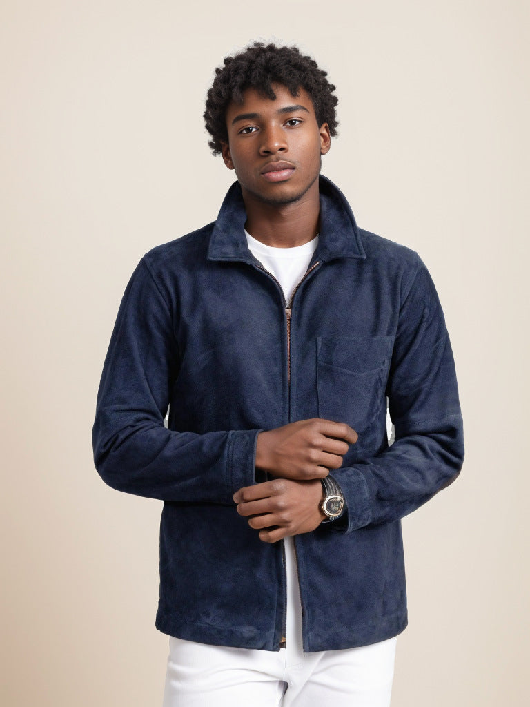 Simple Men's Suede Fabric Jacket Solid Color Fashion City
