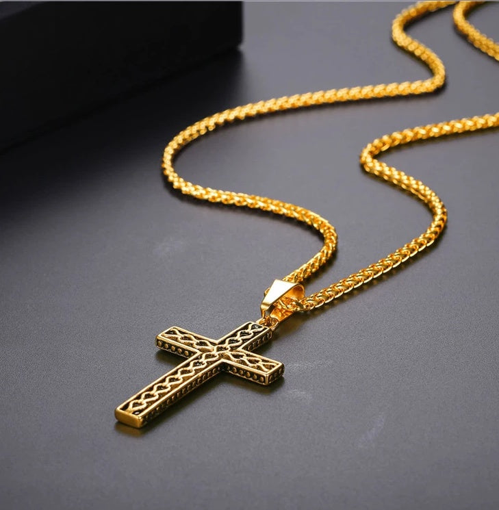 Bijoux chrétiens plaqués or en acier inoxydable 316L, collier croix vintage noir unique pour hommes avec chaîne 