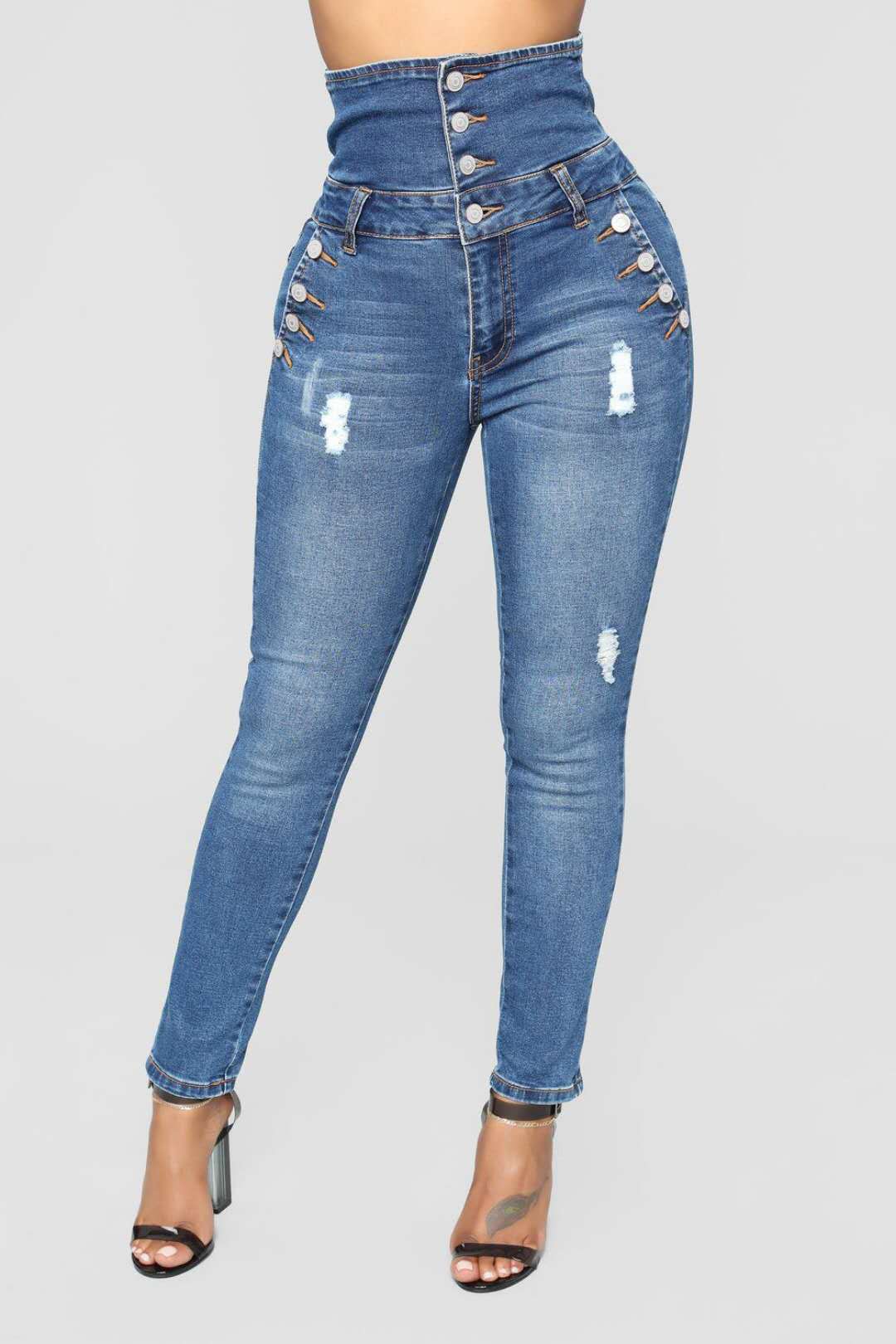 Rippade hål mode Jeans Kvinnor Hög midja skinny penna Denim Byxor Elastisk Stretch broderi sexiga Jeans kvinnor high street