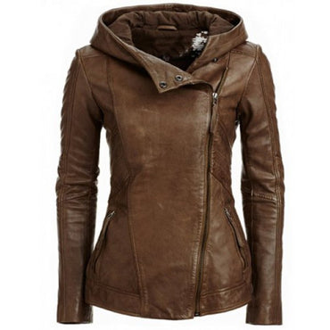 Veste en cuir à capuche et manches longues 