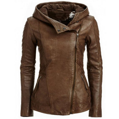 Veste en cuir à capuche et manches longues 