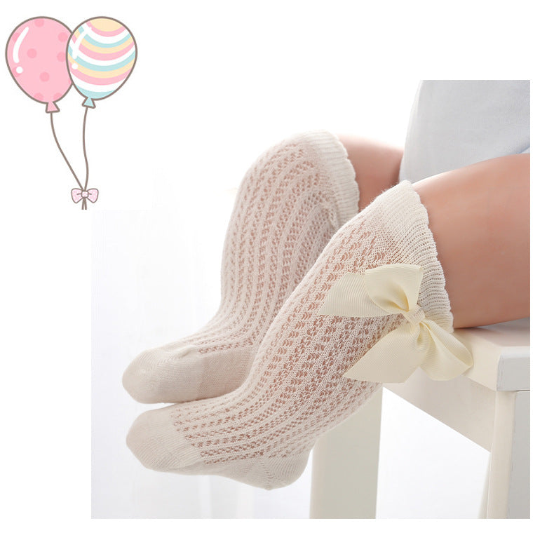 Chaussettes hautes pour bébés, nourrissons, enfants en bas âge, filles et garçons, collants chauffe-jambes, nœud en ruban, coton solide, extensible, mignon et charmant