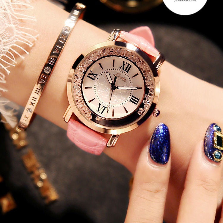 Mobile rhinestone women's watch Korean fashion trend student retro belt watch quartz watch