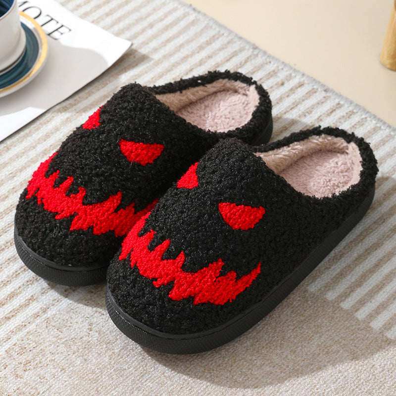 Pantoufles imprimées de dessin animé de crâne d'halloween, pantoufles chaudes d'hiver pour hommes et femmes, chaussures de maison pour Couple, pantoufles d'intérieur en coton