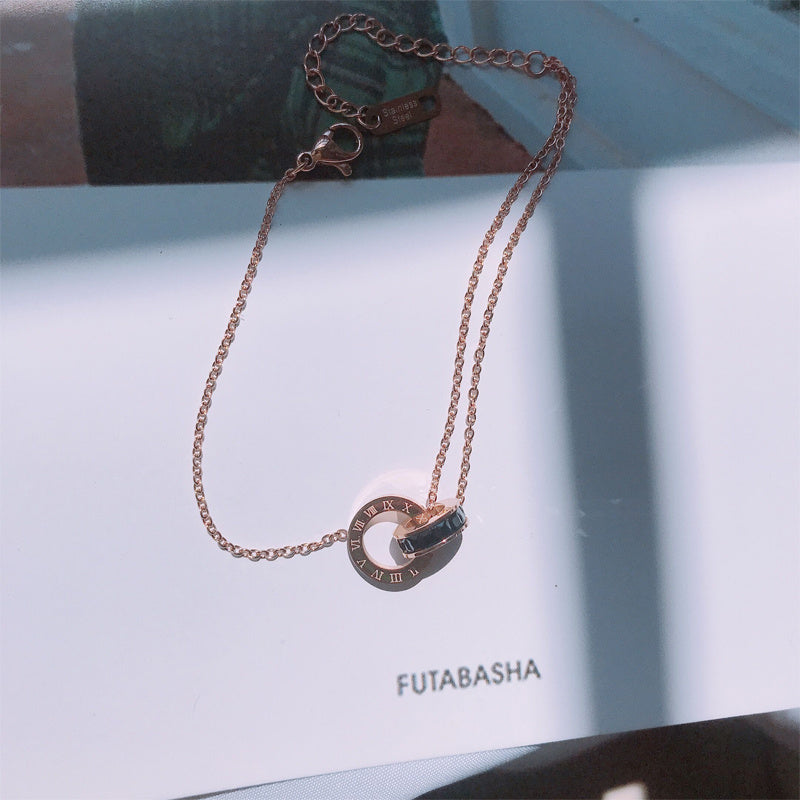 Armband i roséguld med titanstål, damhandsmycken, nät, rött