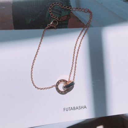 Armband i roséguld med titanstål, damhandsmycken, nät, rött