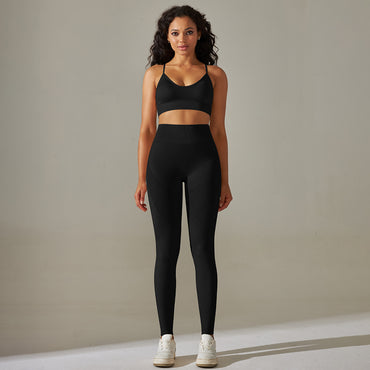 Sömlös Sport Rygglyft Hip Tight Byxor Yoga Kläder Set