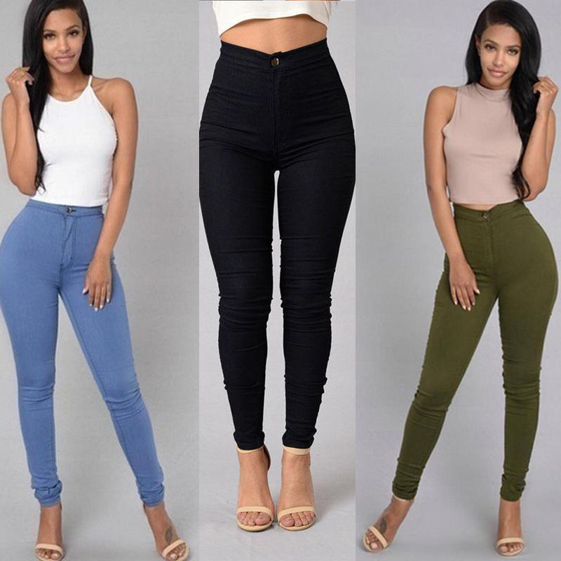 Pantalons décontractés pour femmes, taille haute, extensible, Slim, Slim, couleur bonbon