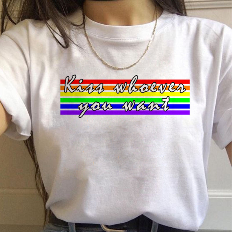 WomenT Shirts Gay Pride Rainbow Gay Short Sleeve Ladies T-shirt Girlfriends