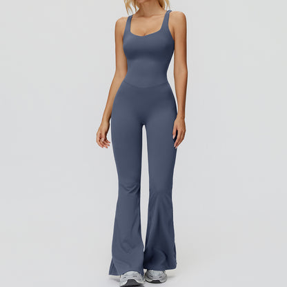 Cross Back Micro-pull Wide-leg Jumpsuit Running Sports Workout Clothes For Women