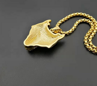 Men Stainless Steel Necklace Gold Color Viking Wolf Head Necklace Pendant With Chain Iced Out Norse Talisman Ethnic Jewelry