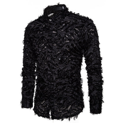 Feather tassel lapel shirt men