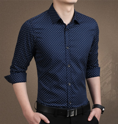 Fashion Male Shirt Long-Sleeves Tops Polka Dot Printing Mens Dress Shirts Slim Men Shirt Plus Size M-5XL FGT