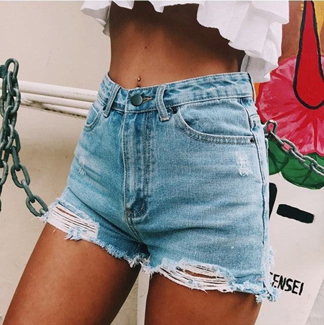 Dam retro ins heta klassiska slitna jeansshorts