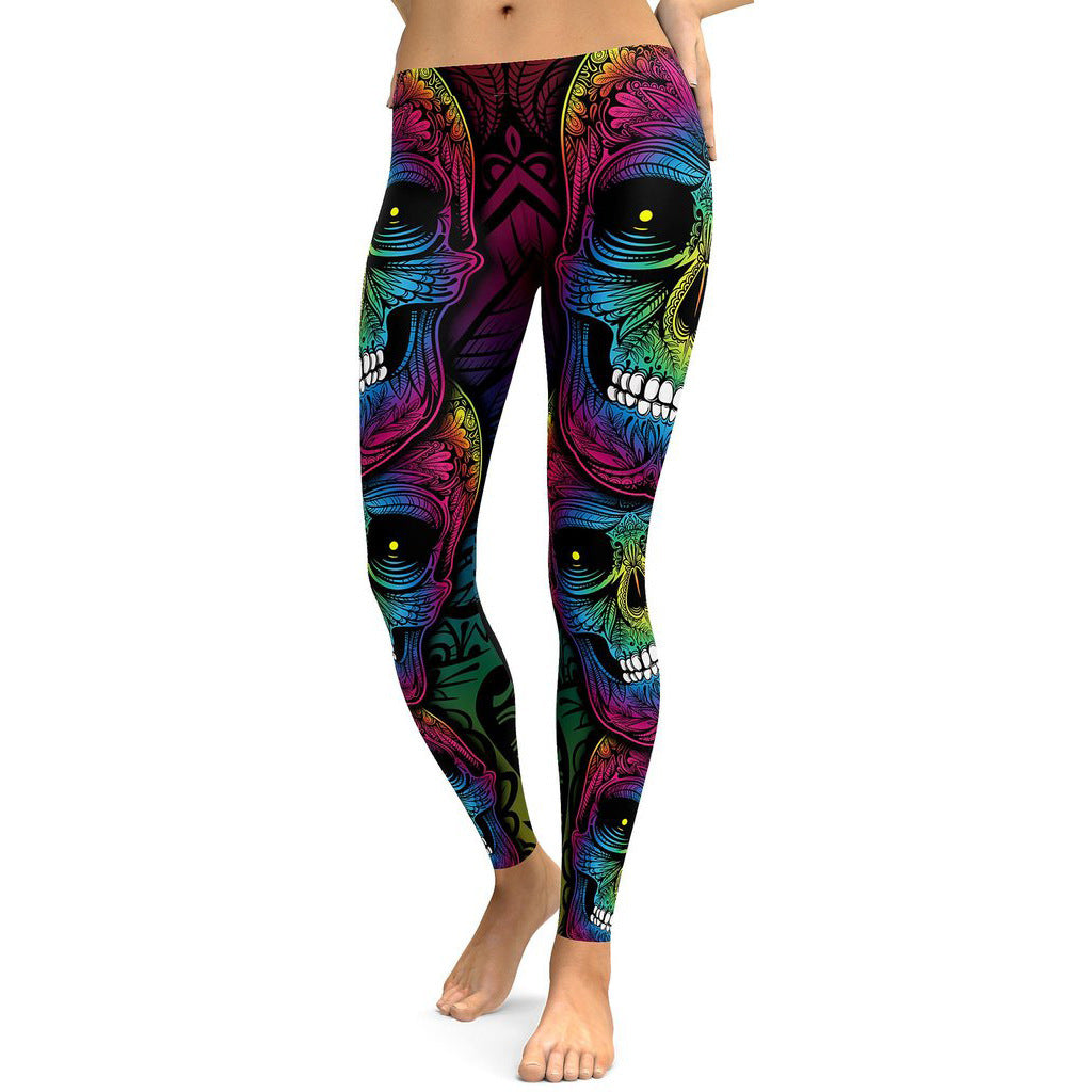 C it all Rainbow Skull Leggings - High Waist Plus Size Workout Pants