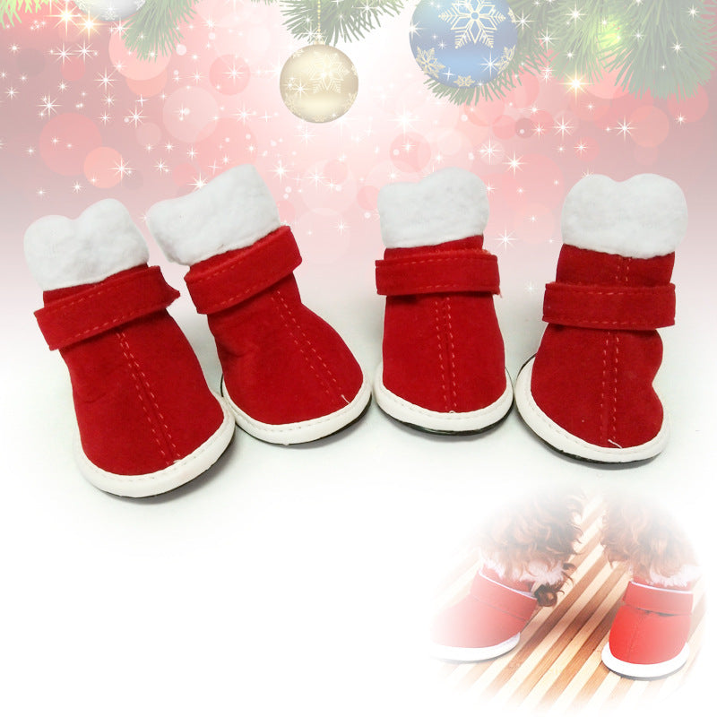 Pet Warm Plush Christmas Shoes