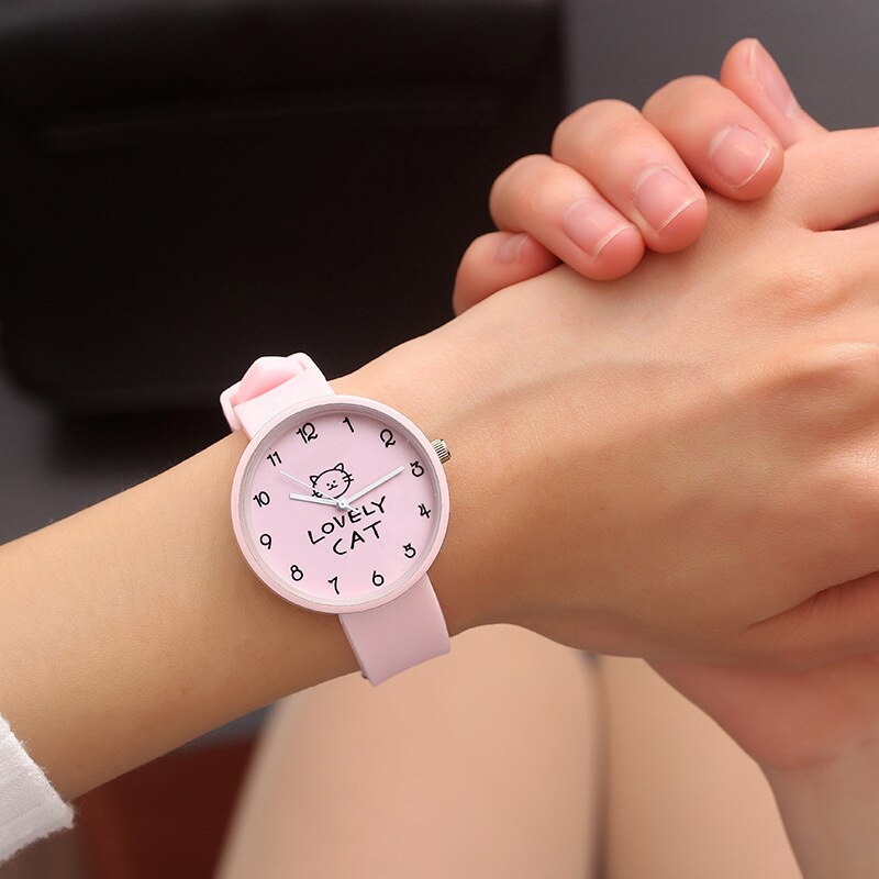 Montre à Quartz en Silicone pour enfants, montre-bracelet couleur bonbon, pour étudiantes, horloge pour filles, mode chat, montre-bracelet pour dames 